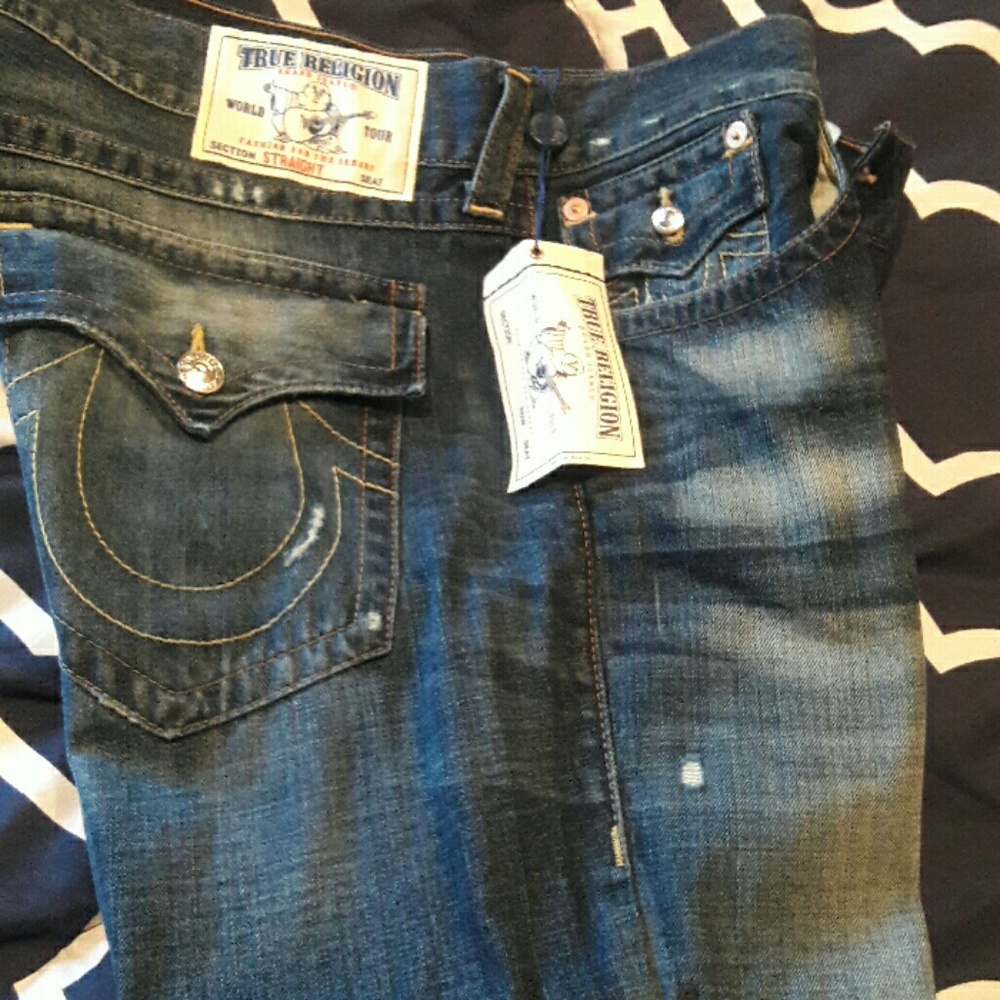 Men True Religion Straight Brown and gold stitch
